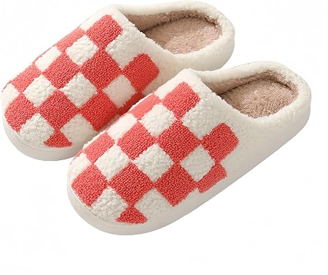 Plaid Slippers for Women and Men Cozy Indoor House Shoes with Memory Foam Comfy Checkered Design Soft Fuzzy Warm Unisex Style for Bedroom or Living Room Use