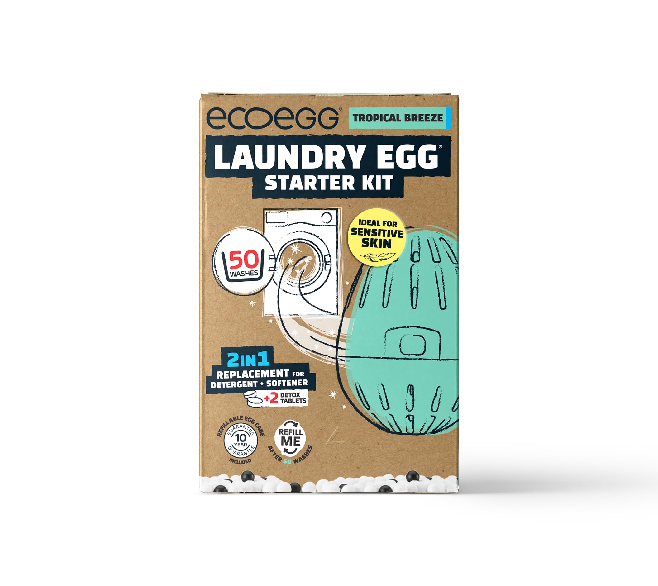 Ecoegg Laundry Egg Washing Detergent Tropical Starter Kit - Plastic Free Eco Washing Egg, 50 Washes