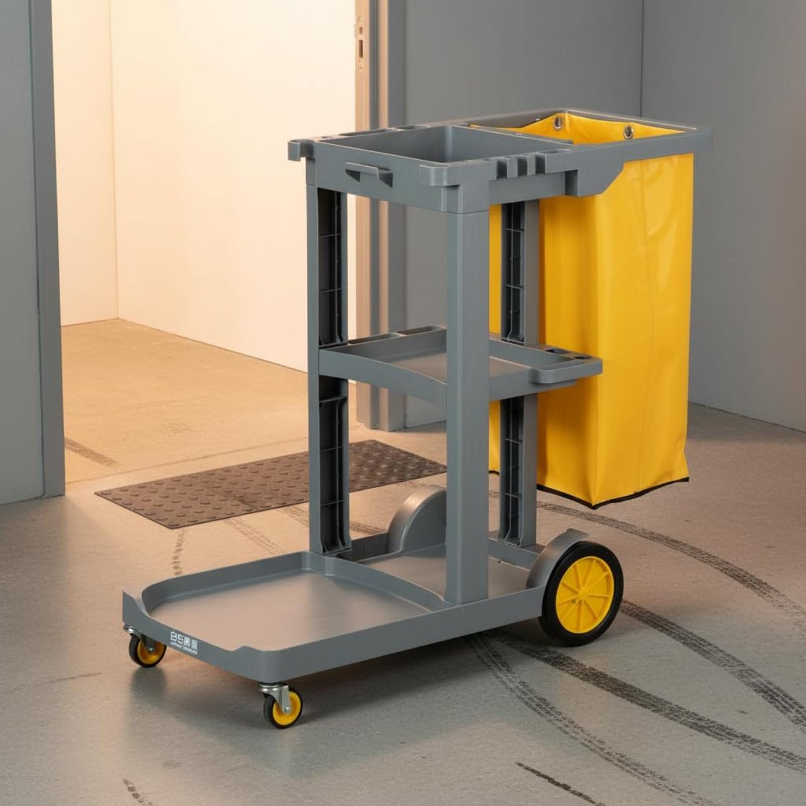 Carrello Pulizie Carrello Pulizia Trolley Organizzatore Carrello Servizio Carrello Detergenti Corpo in Plastica Rigida con Vassoio Inferiore Piatto, Grigio