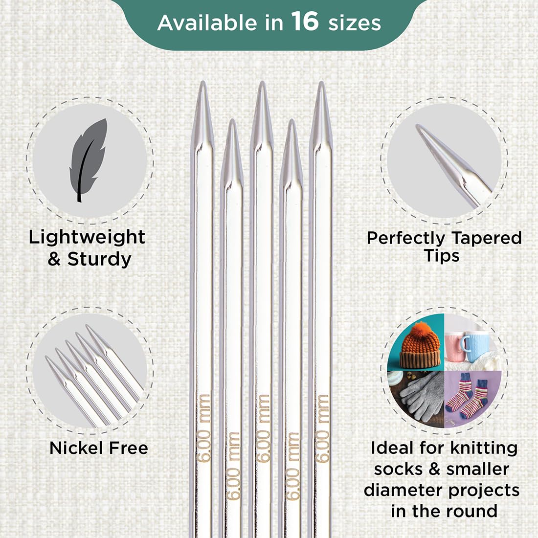 KnitPro Nova Cubics Double Pointed Needles 6" (15cm), Silver, 6.00mm - Image 3