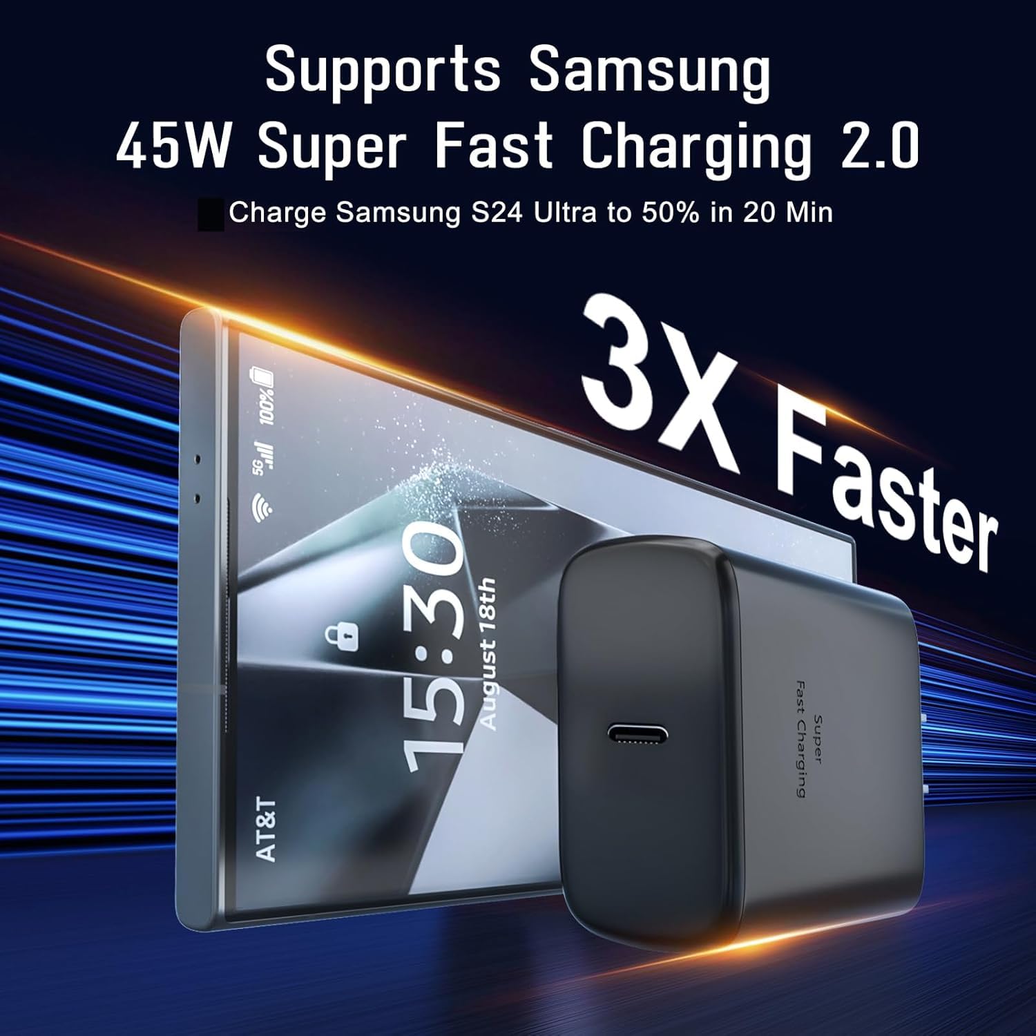 Samsung 45W Super Fast Charger,USB C Android Phone Charger Fast Charging Block &6.6FT USBC to USBC Cable 2Pack for Samsung Galaxy S25 Ultra/S25+/S24 Ultra/S24+/S23 S22 S21, Android Phone Charger Cord