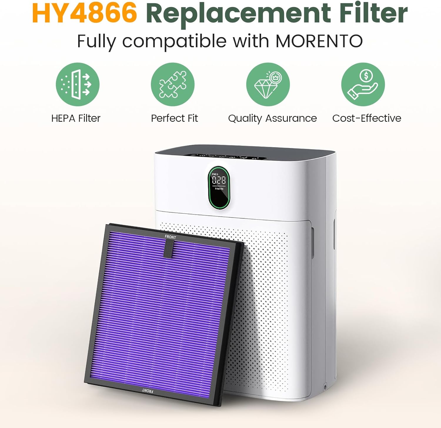 HY4866 True HEPA Replacement Filters Compatible with MORENTO HY4866, WESTHEY HY4866, YIOU M1 Air Purifier, 3-in-1 H13 Ture HEPA Air Filter, Multifunction Version, 2-Pack - Image 2