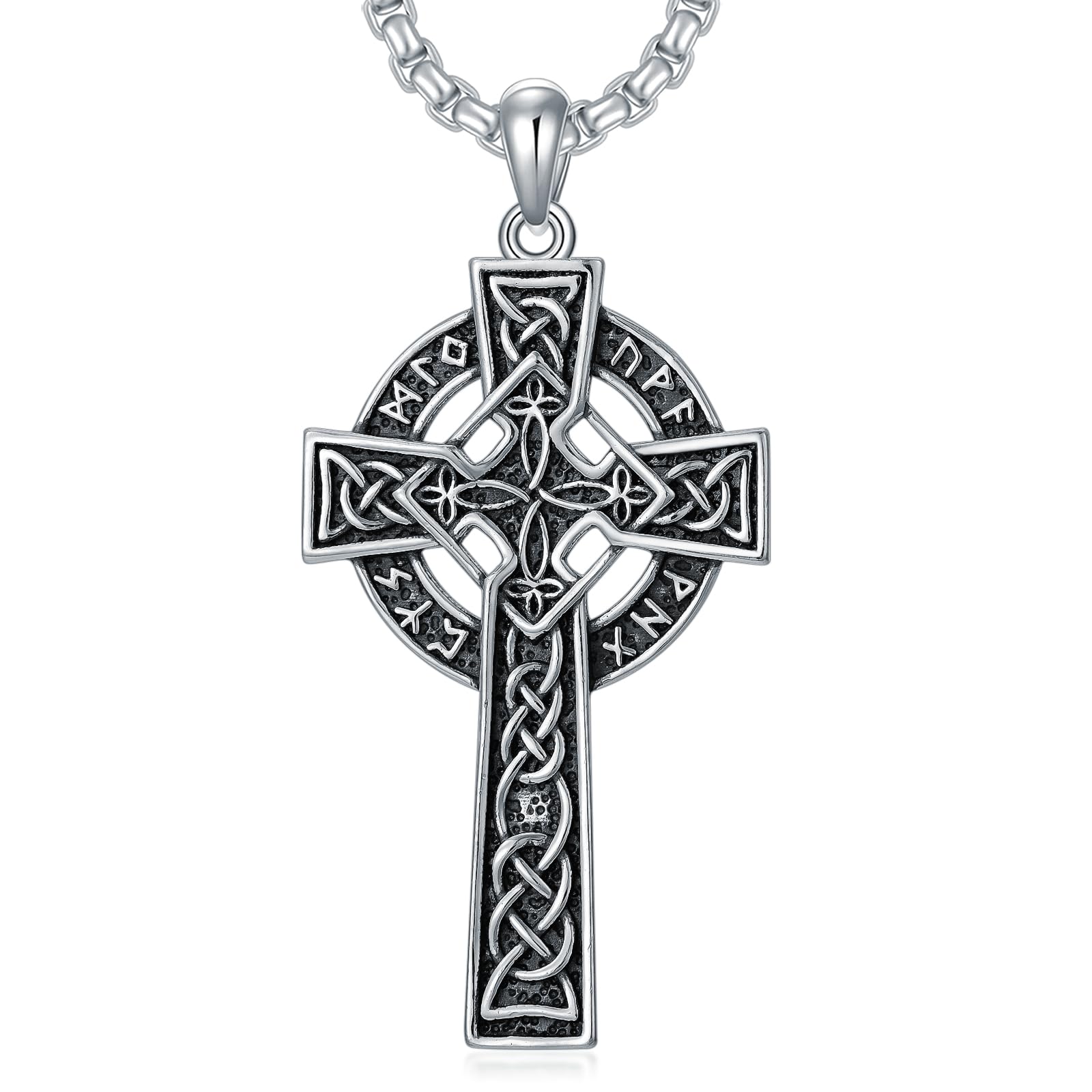 925 Sterling Silver Cross Pendant Necklace for Men Women Amulet Necklace Protection Jewelry Religious Gifts(With Gift Box)