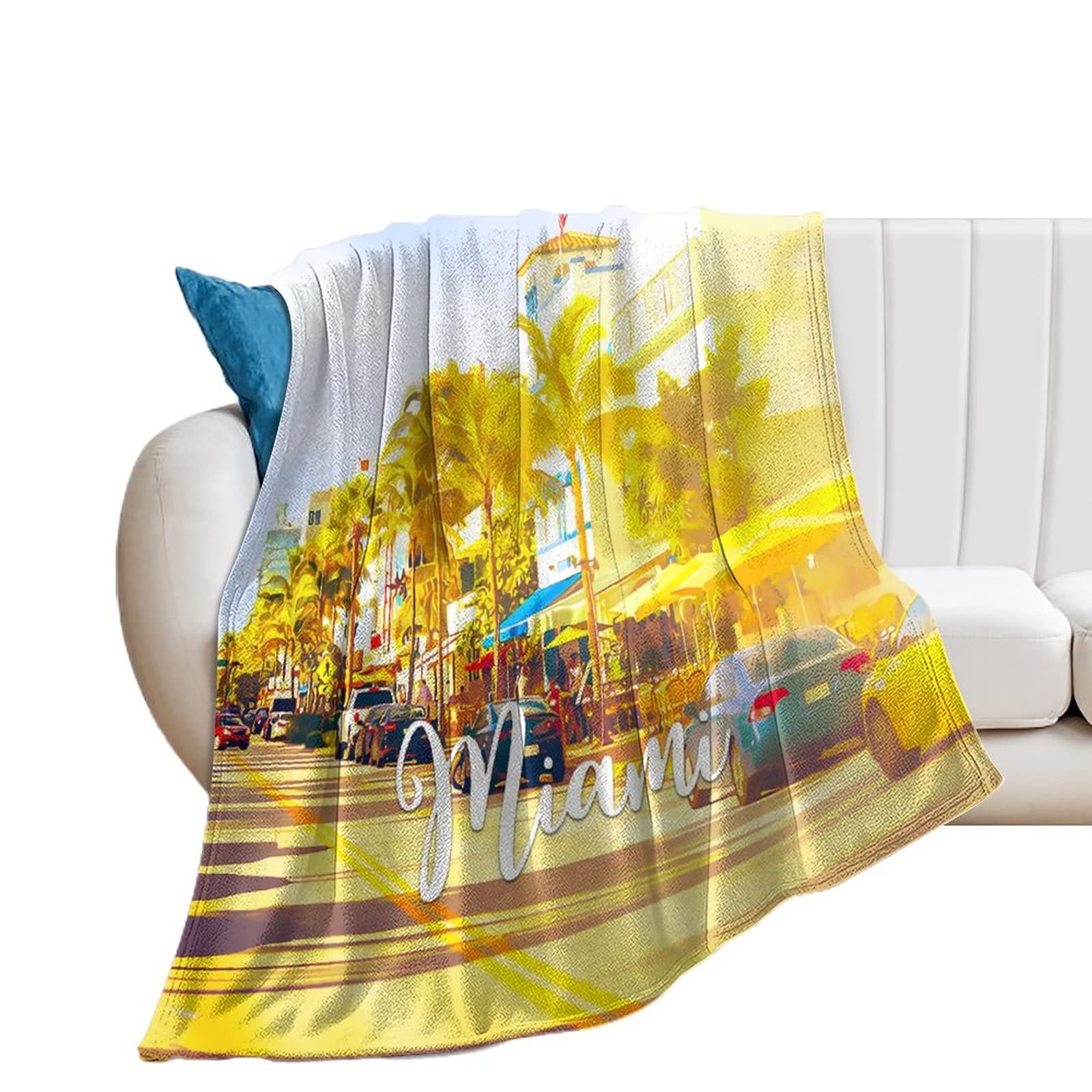 Couverture douce Miami cadeau idéal pour elle plaid chaud motif urbain lit canapé