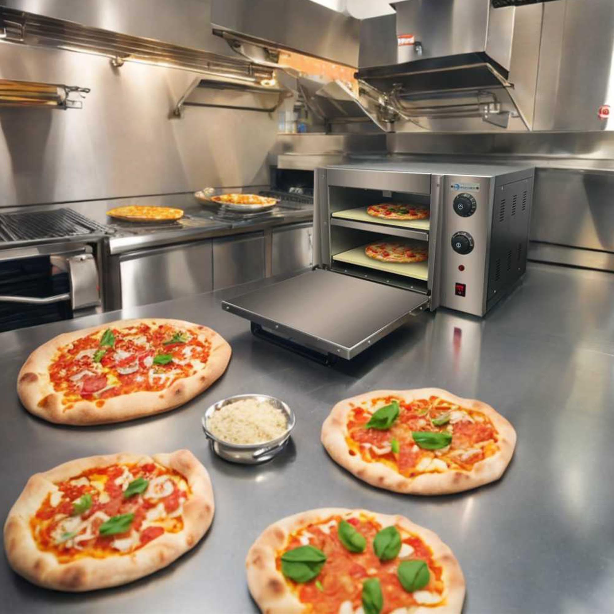 MBH – Horno para Pizzas Profesional WORLDMAI de 2 Pisos para Hostelería. Horno Eléctrico de Piedra Refractaria y Capacidad para 2 Pizzas de 33cm ideal para Bar, Restaurantes y Pizzerías.