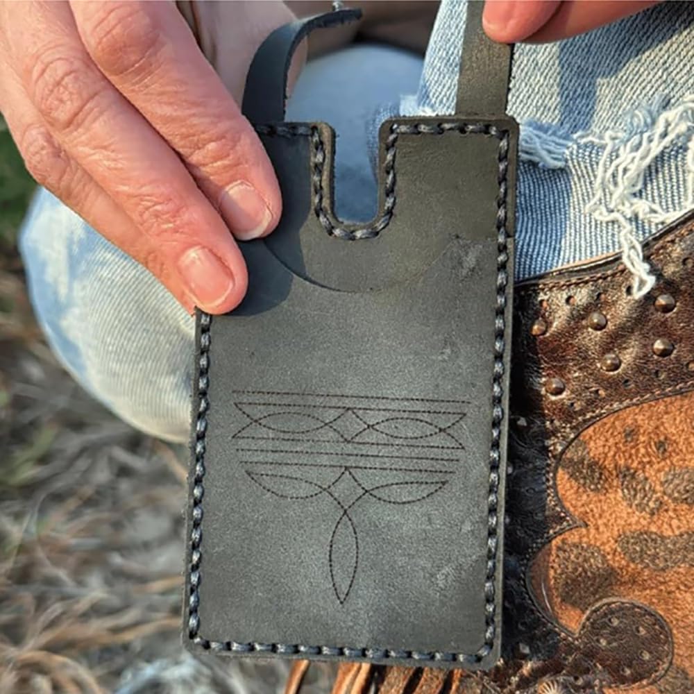 Western Boot Wallet with Snap Strap for Women, 2026 Fashion Handcrafted Leather Wallet Boot Credit Card Holder Carry All Small Wallets (Black+Brown)