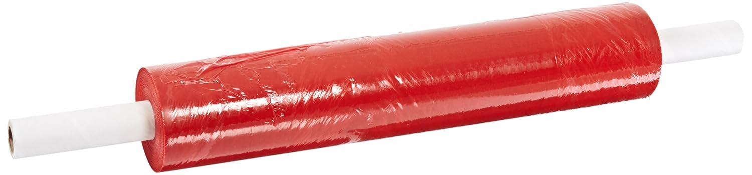 PVRT2080 Linear Low Density Polyethylene Red Tint Cast Disposable Hand Stretch Wrap with Plain Core Extensions/Built-in Dispenser, 1000' Length x 20" Width x 80 Gauge Thick (Case of 4)