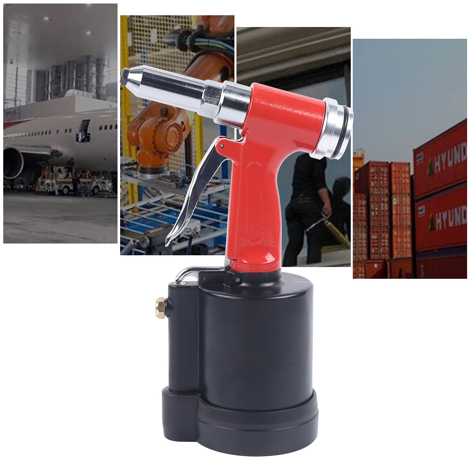 Pistolet do nitowania, szczypce do nitowania, zestaw szczypiec do nitów zrywalnych, szczypce do nitów pneumatycznych z samozasysającą konstrukcją, 4 dysze do aluminium i nitów ze stali nierdzewnej