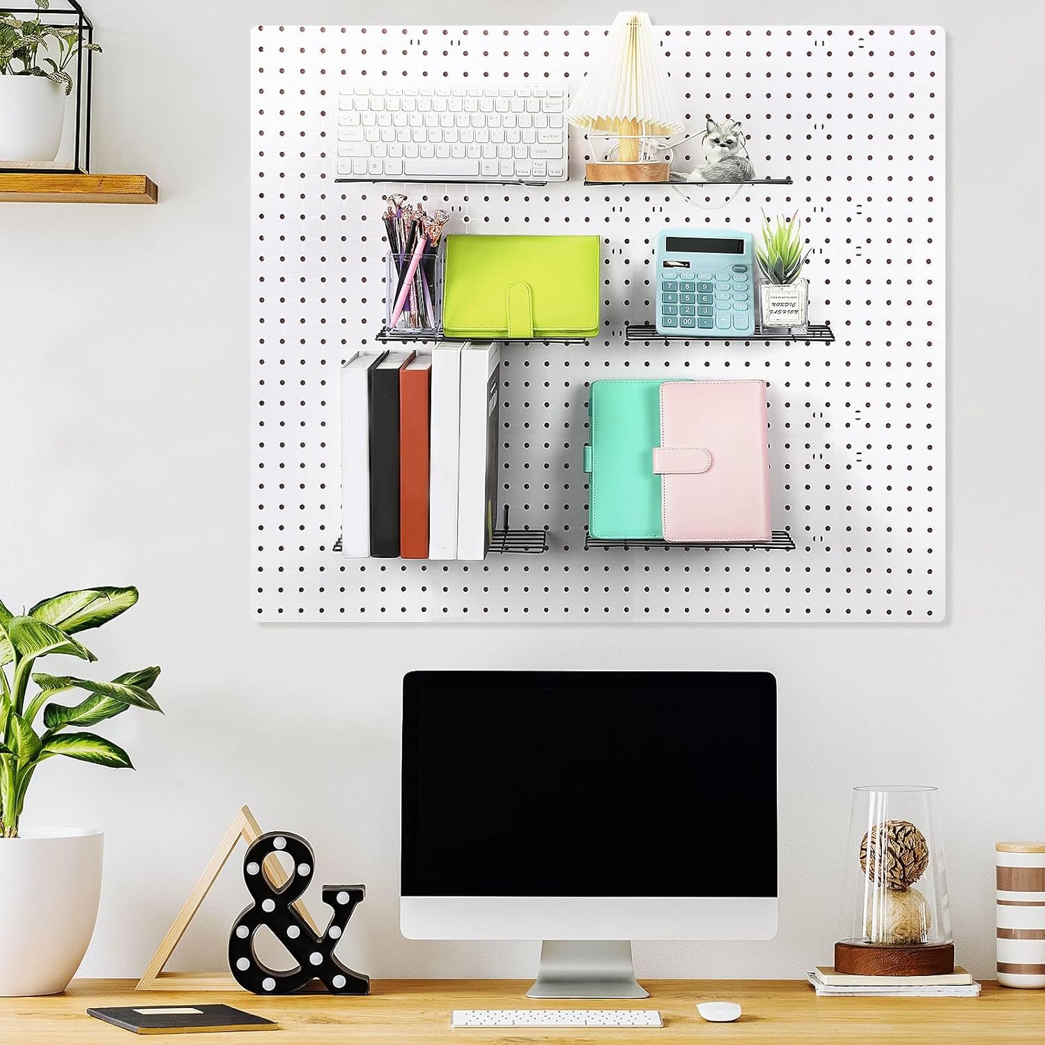 Hicarer 8 Pcs Pegboard Shelf, Metal Peg Board Hooks, Shelf Brackets