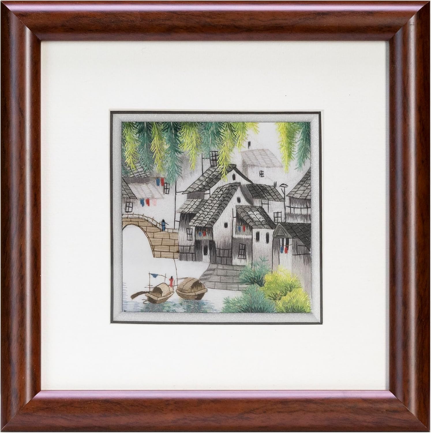 Ebherys Hunan Embroidery Art,Boatyard, Framed Hand Embroidery Artwork, Chinese Traditional Cutlture,Intangible Cultural Heritage Handmade Wall Art… (Tiger)