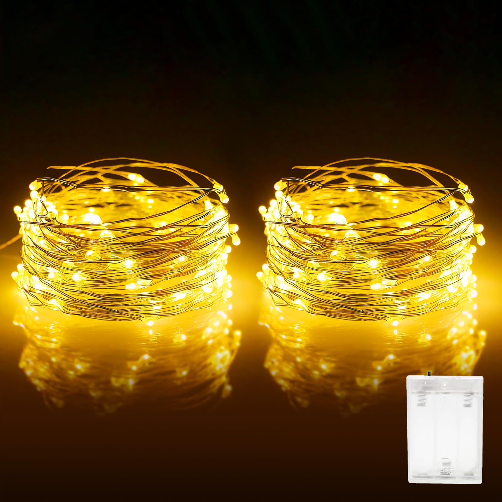 COCOSY 2 Pieces 10M 100 LEDs Christmas Tree Lights Battery Powered, Xmas String Lights, Waterproof with 8 Modes & Timer, Christmas Decorations for Gardens Balconies Bedrooms Gazebos-Warm White