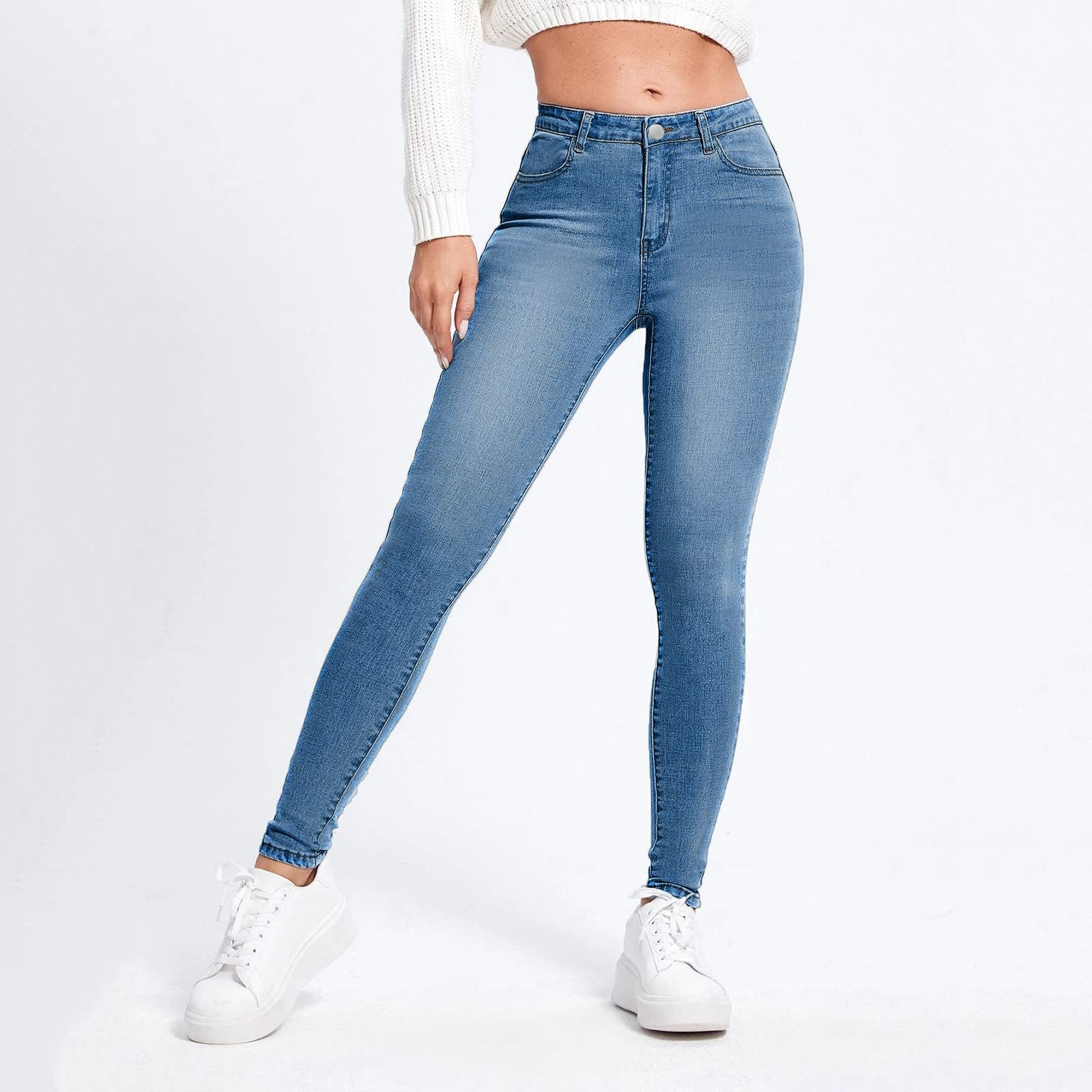 Generisch Jean stretch pour femme - Coupe ajustée - Pantalon de loisirs - Taille haute - Décontracté - Élégant - Pour femme - Confortable - Extensible - Pantalon crayon - Pantalon d'affaires - Stretch