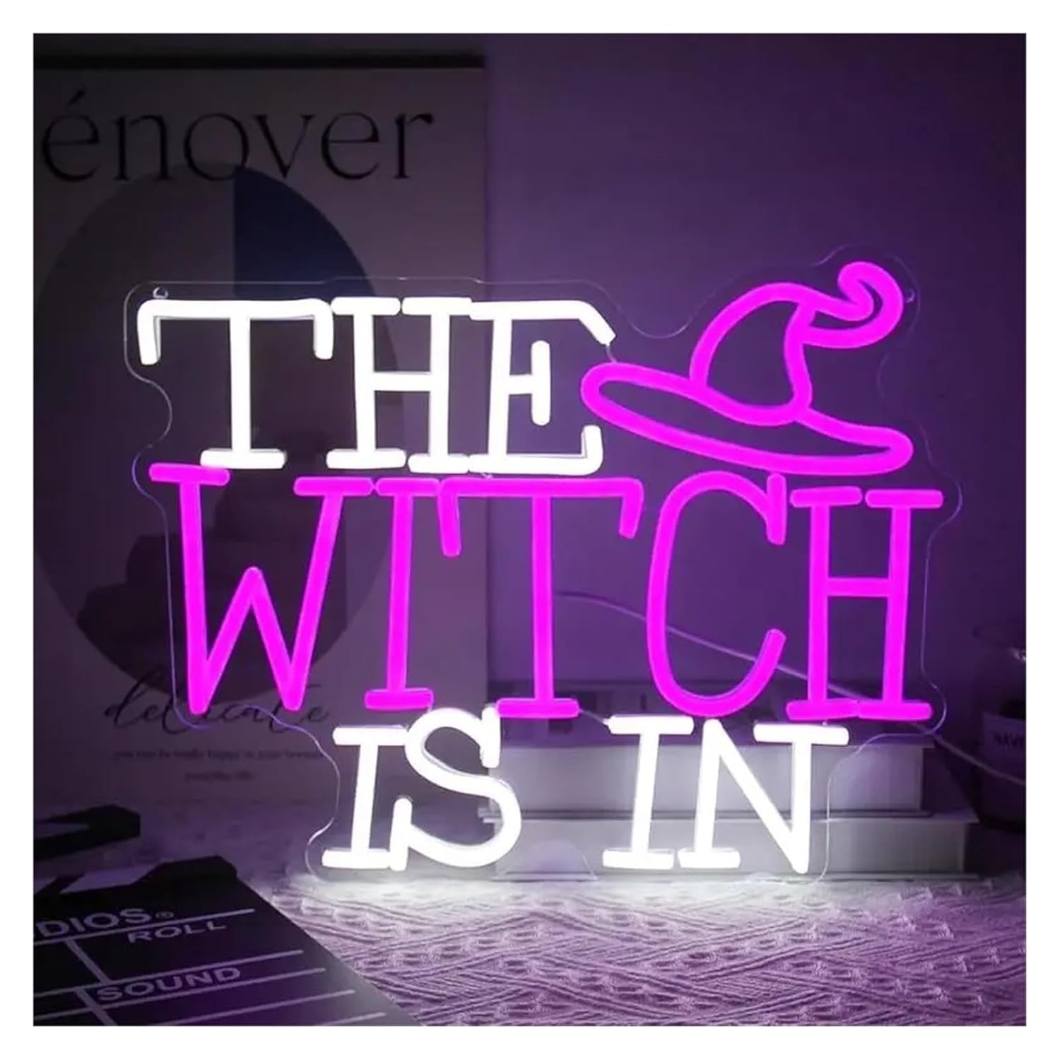 ネオンサイン LED 魔女がここにいるネオンサイン ゲームルーム 寝室 バー リビングルーム 誕生日パーティー 壁飾り 46x37c