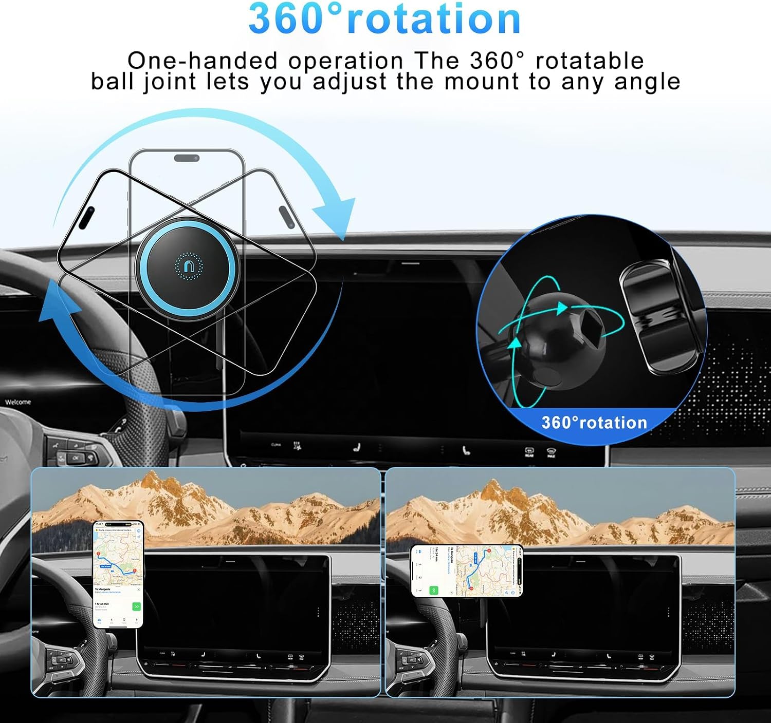 Magnetic Phone Mount for Magsafe for 2025 2026 Volkswagen VW Tiguan Accessories, Fits 12.9-inch Screen, 360° Rotation Car Phone Holder for iPhone, Samsung & Android