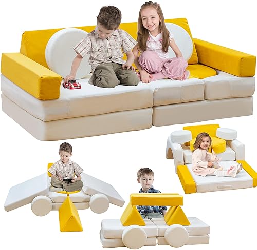 Miniatura 10 de Sofá modular de juego para niños, 13 piezas, con funda de terciopelo lavable, expansión instantánea de 5 segundos, espuma convertible y cojín de