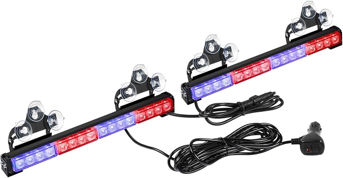 ASPL 2x16.8 inch Emergency Flashing LED Traffic Advisor Strobe Light Bar 32LED 26 Flash Patterns Interior Safety Warning Lights Red/Blue