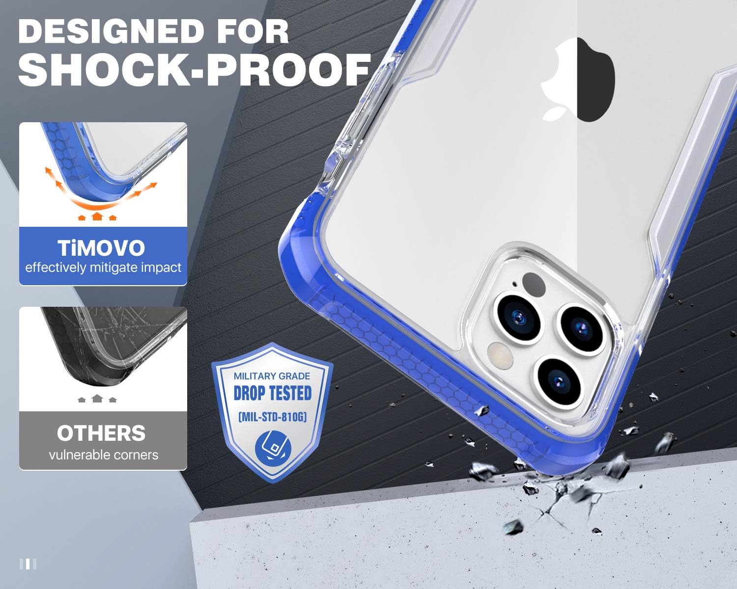TiMOVO Compatible with New iPhone 12 Pro Max Case 6.7 inch 2020, Anti-Yellow Clear Case Shockproof TPE Soft TPU Bumper + Anti-Scratch Hard PC Back Panel Cover Fit iPhone 12 Pro Max 6.7", Blue
