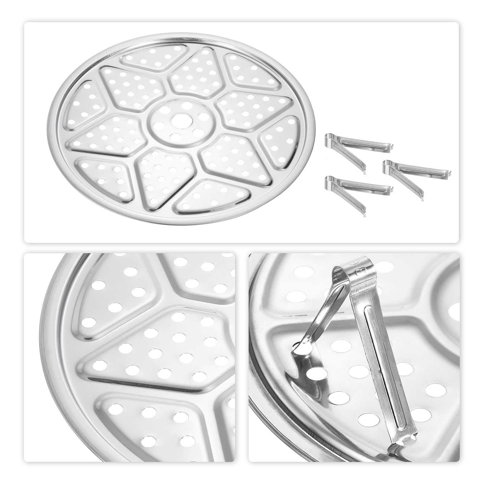 uxcell 3 griglie per cottura a vapore in acciaio inox con supporto, vassoio per cottura a vapore da 30 cm, per pentole a vapore istantanee, tonalità argento