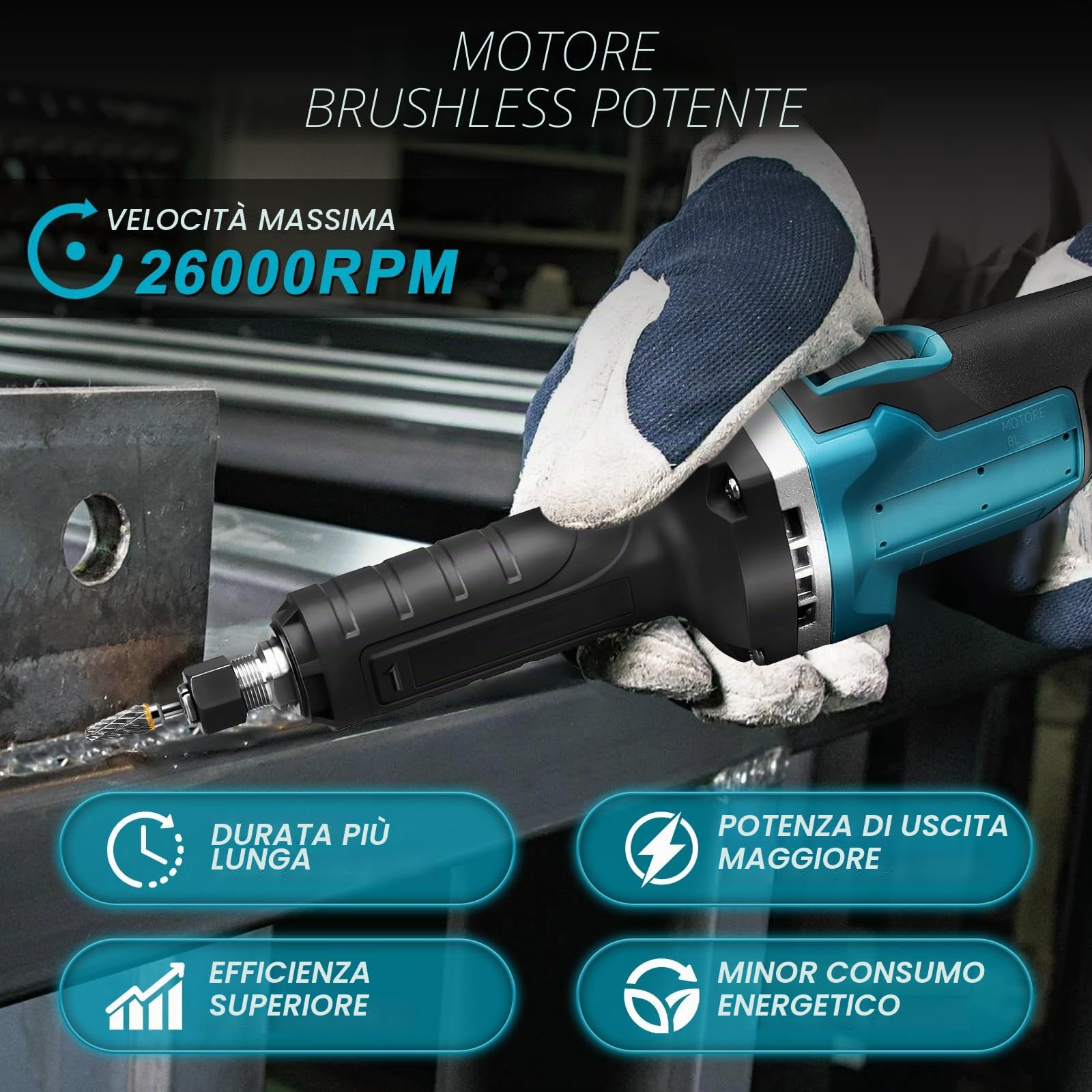Smerigliatrice Dritta a Batteria Makita 18V, Senza Spazzole, Mandrino da 6 mm e 4 Velocità Variabili (Senza Batteria)