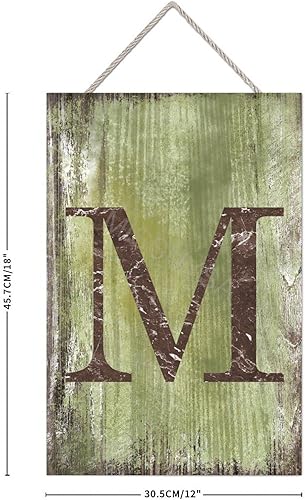 Vista 298 de Letrero colgante de madera con letra J, letrero de madera para decoración del hogar, 26 letras del alfabeto de metal, placa de madera, decoración