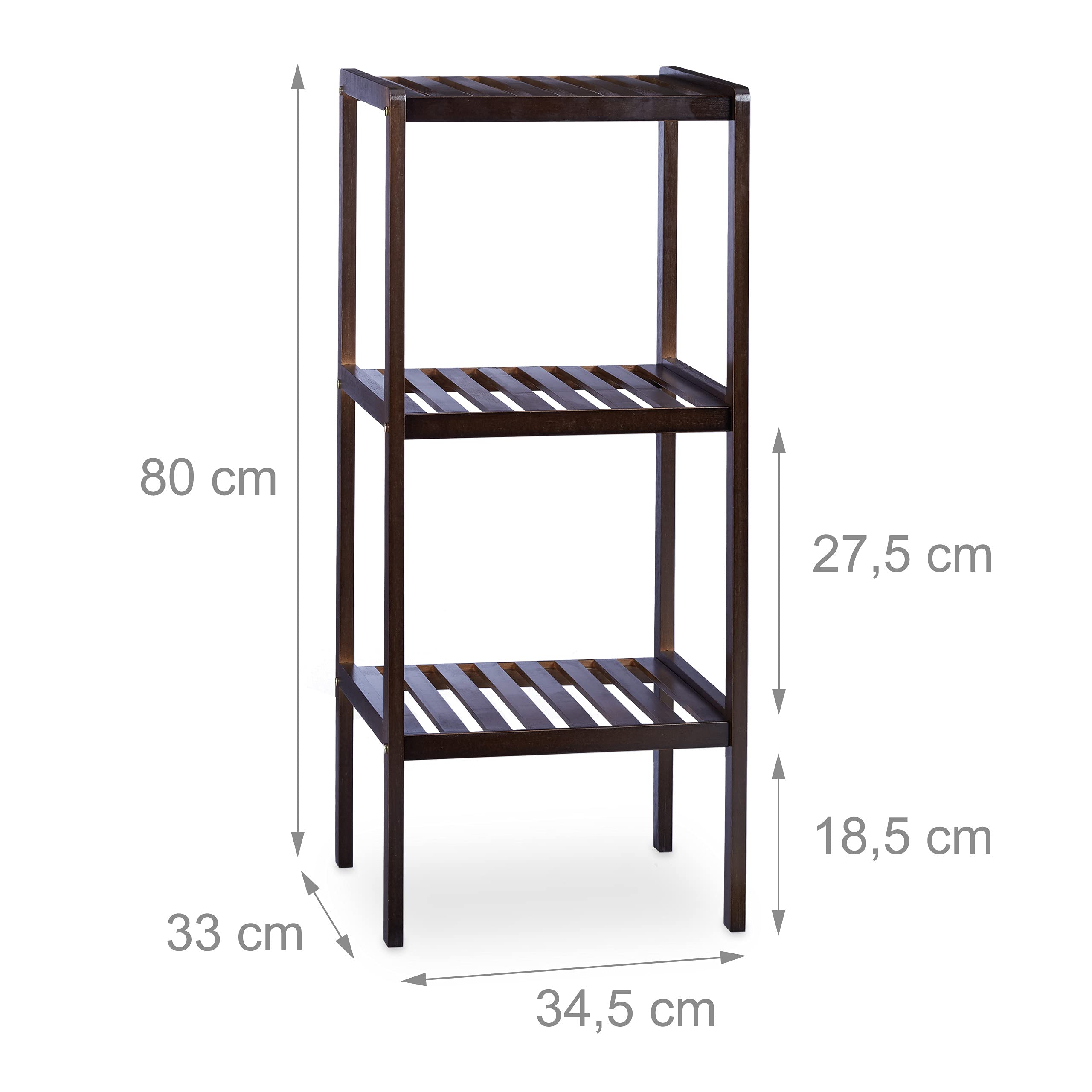 Relaxdays Estantería Bambú Baño, 3 Estantes, Madera, Estantes de Pie, para Cocina o Pasillo, 80 x 34,5 x 33 cm, Marrón