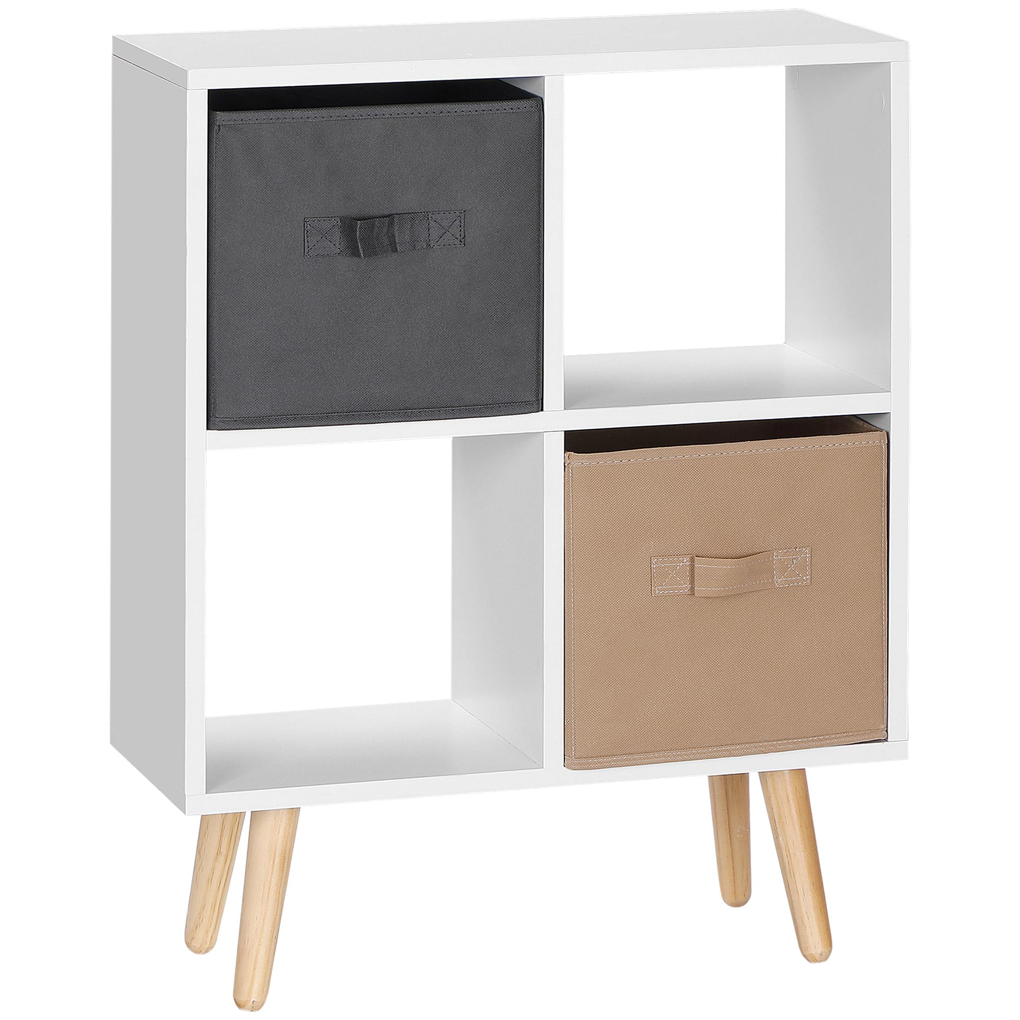 HOMCOM Freestanding 4 Cube Storage Cabinet Unit w/ 2 Fabric Drawers Handles Home Office Organisation Shelves Furniture