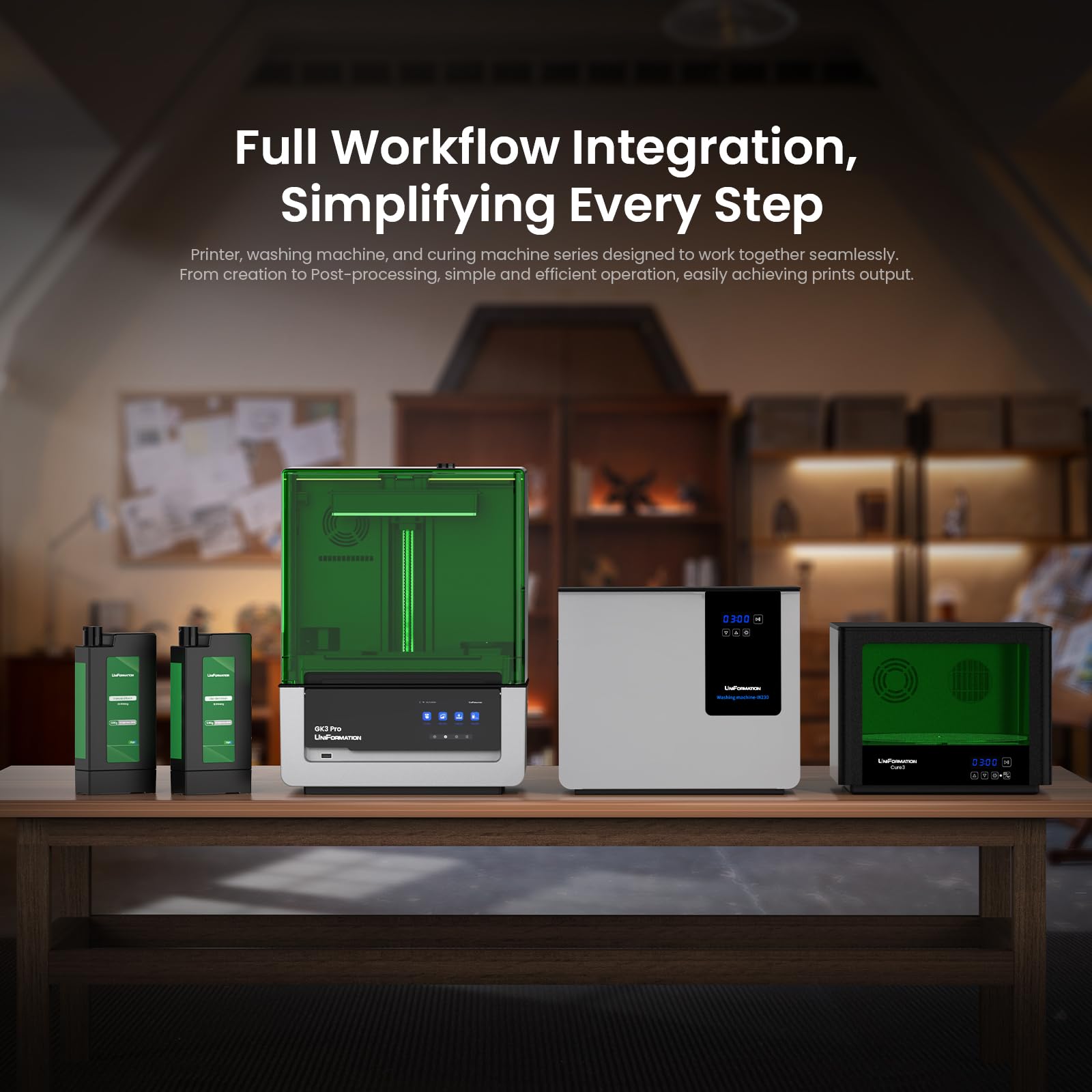 UniFormation GK3 Pro Harz 3D-Drucker 16K mit hoher Durchlässigkeit und 385 COB-Lichtquelle Smart Auto-Detected Heating System & Auto Feeding System 211 x 118 x H240mm Build Volume