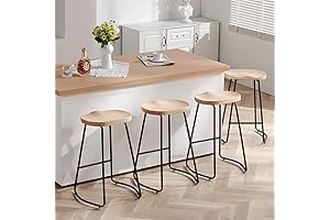 HeuGah 4-Pack Rustic Backless Counter Stools with Metal Legs