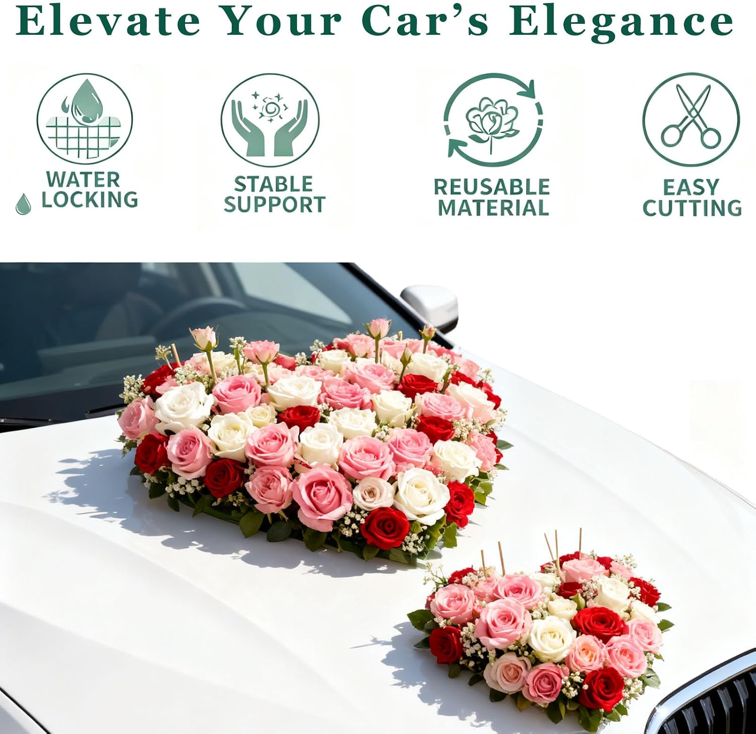 Heart Floral Foam Green Florist Sponge Bricks with Suction Cup, Wet Dry Flower Mud for Wedding Valentines Day Decor