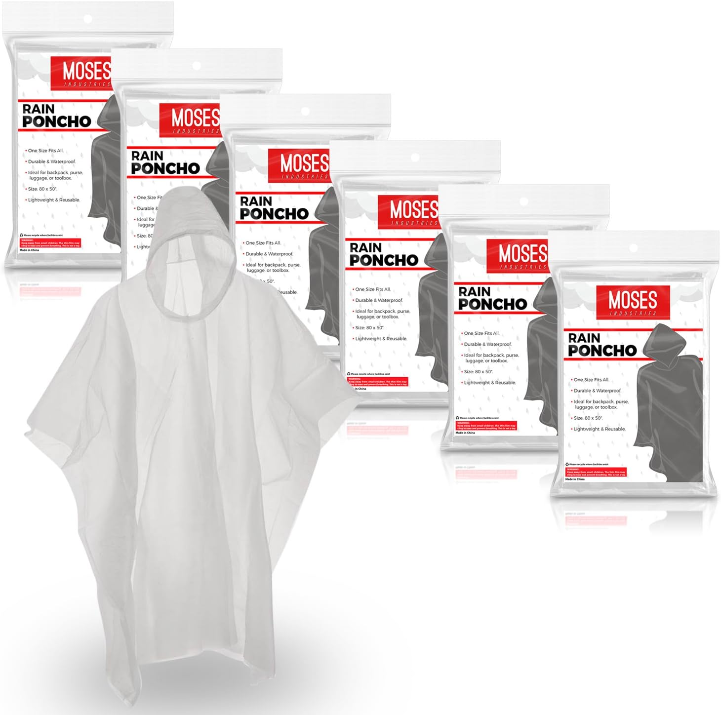 Rain Ponchos for Adults: Lightweight and Waterproof Disposable Emergency Poncho for Travel and Outdoor Activities - Clear (6 Pack) - Fits Men and Women