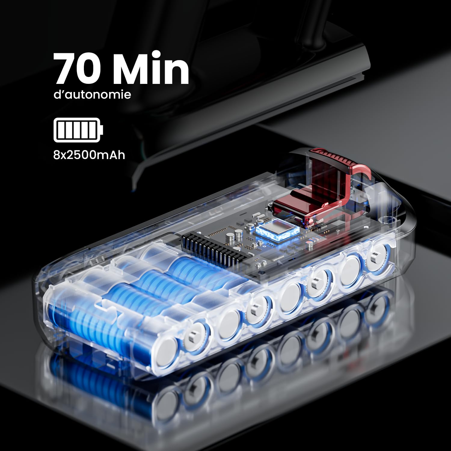 Aspirateur Balai sans Fil 55KPa 650W 70 Min, 1,8L Aspirateur sans Fil Puissant, Autoportant, Écran LED, Brosse Anti-Enchevêtrement, Pastille Parfumée, Poils d’Animaux Sols Durs Tapis Voiture