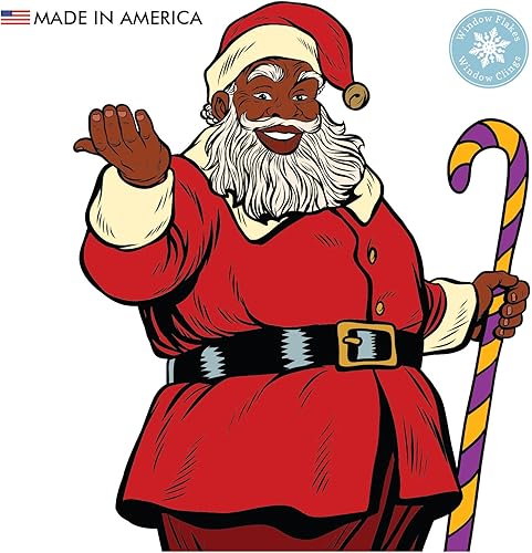 Miniatura 7 de Adhesivo para ventana de Papá Noel negro de Navidad afroamericana, decoración navideña de Papá Noel negro, decoración navideña de doble cara,