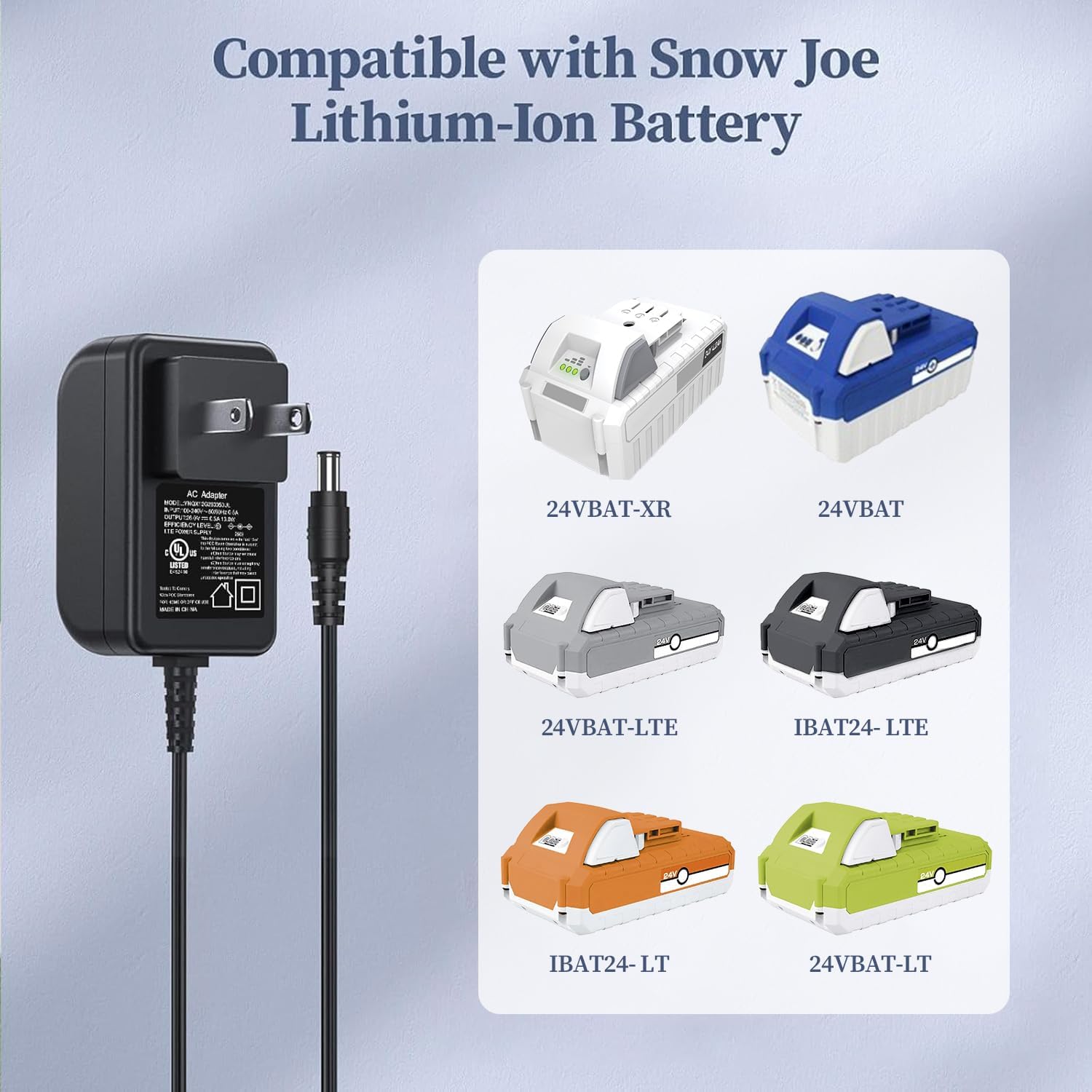 24V Charger for Snow Joe & Sun Joe iBAT24 and 24VBAT Series Batteries image 2