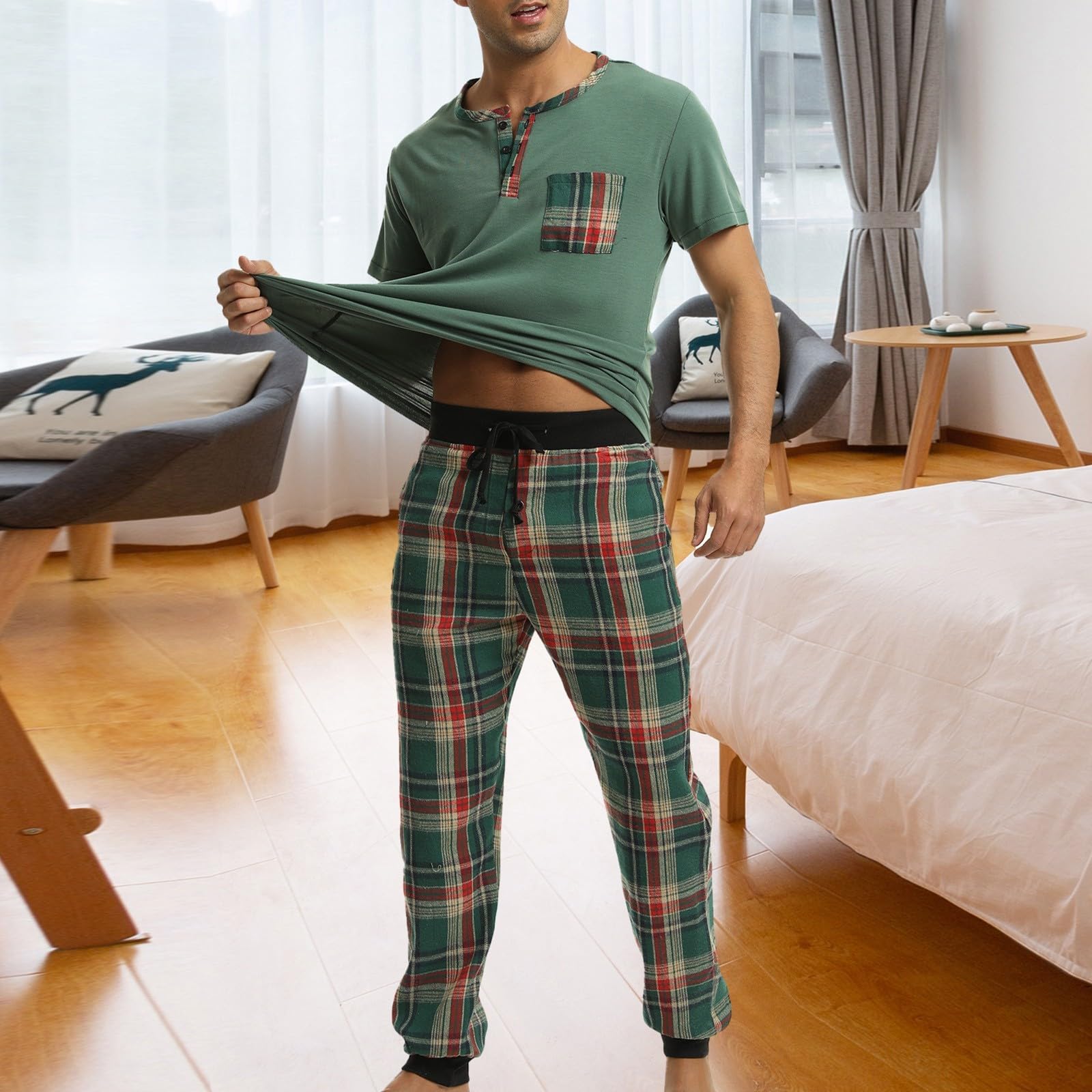 Pigiama Uomo Estivo 2 Pezzi, Estate Pigiami Due Pezzi Manica Corta Leggero Pigiama Estivo Uomo Maglia E Pantalone Corto Pigiami Set Due Pezzi Top E Pantaloncini Completino Per Casa Leggero E Morbido
