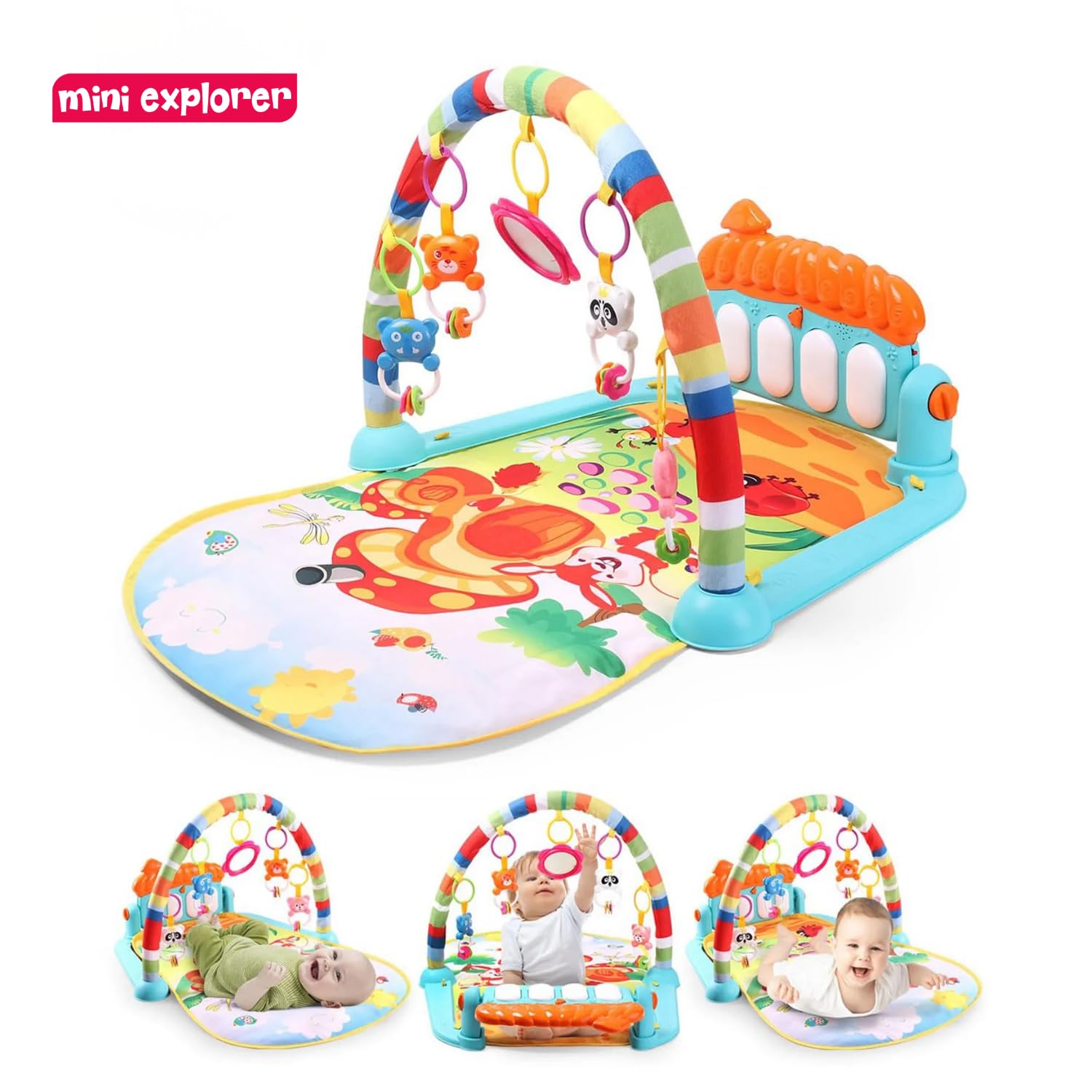MiniExplorer Play Mat for Babies 0-12 Months | Play Gym for Babies 0-12 Months with Kick & Play Piano | Baby Play Mat 0-2 Years | Newborn Toys 0-6 Months | Baby Gym Mat with Hanging Toys — Amazon image 3