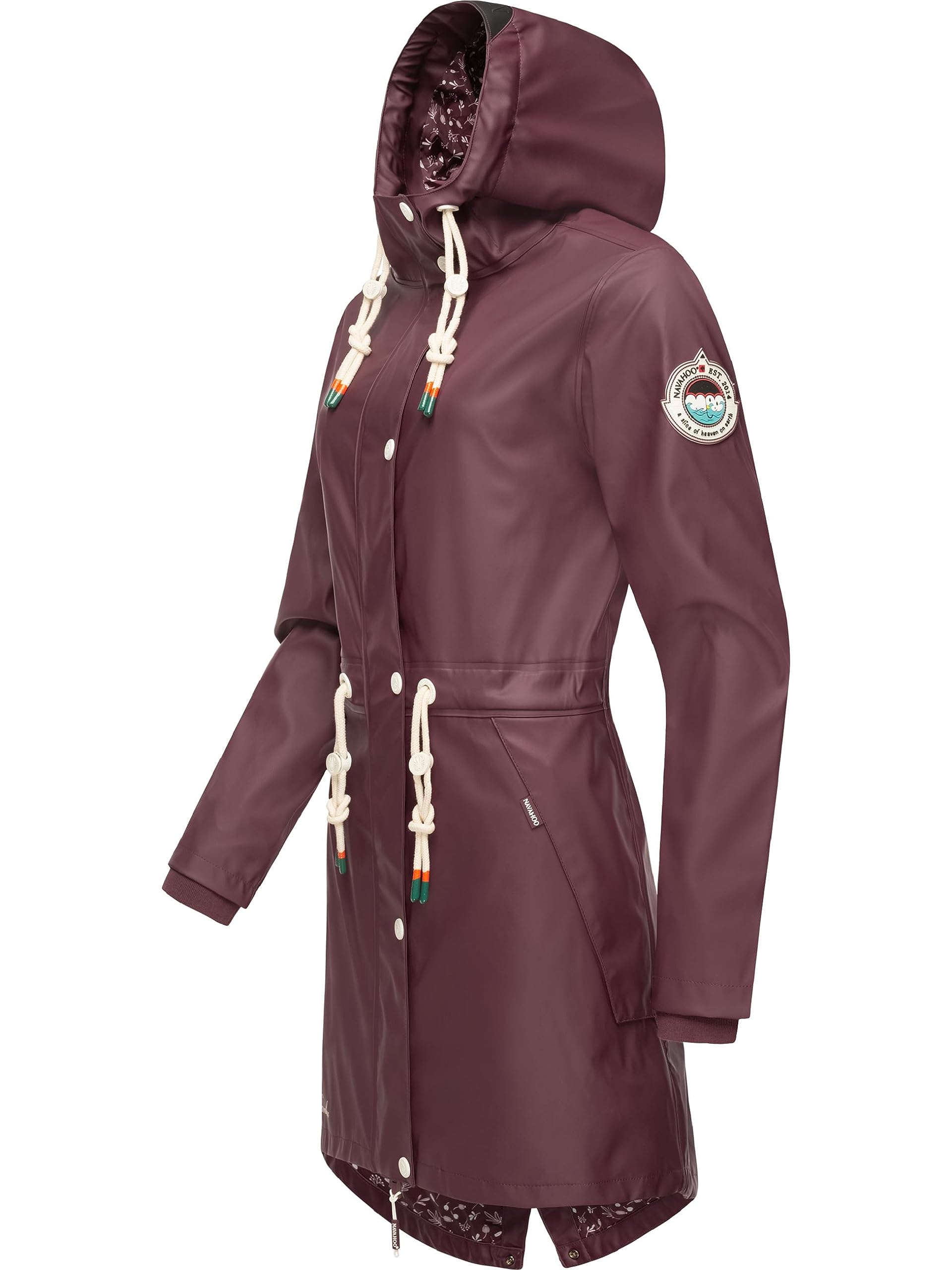 Navahoo Damen Übergangsjacke Regenmantel wasserdichte lange Regenjacke mit verstellbarer Kapuze und geschweißten Nähten Tropical Stormoo XS-3XL