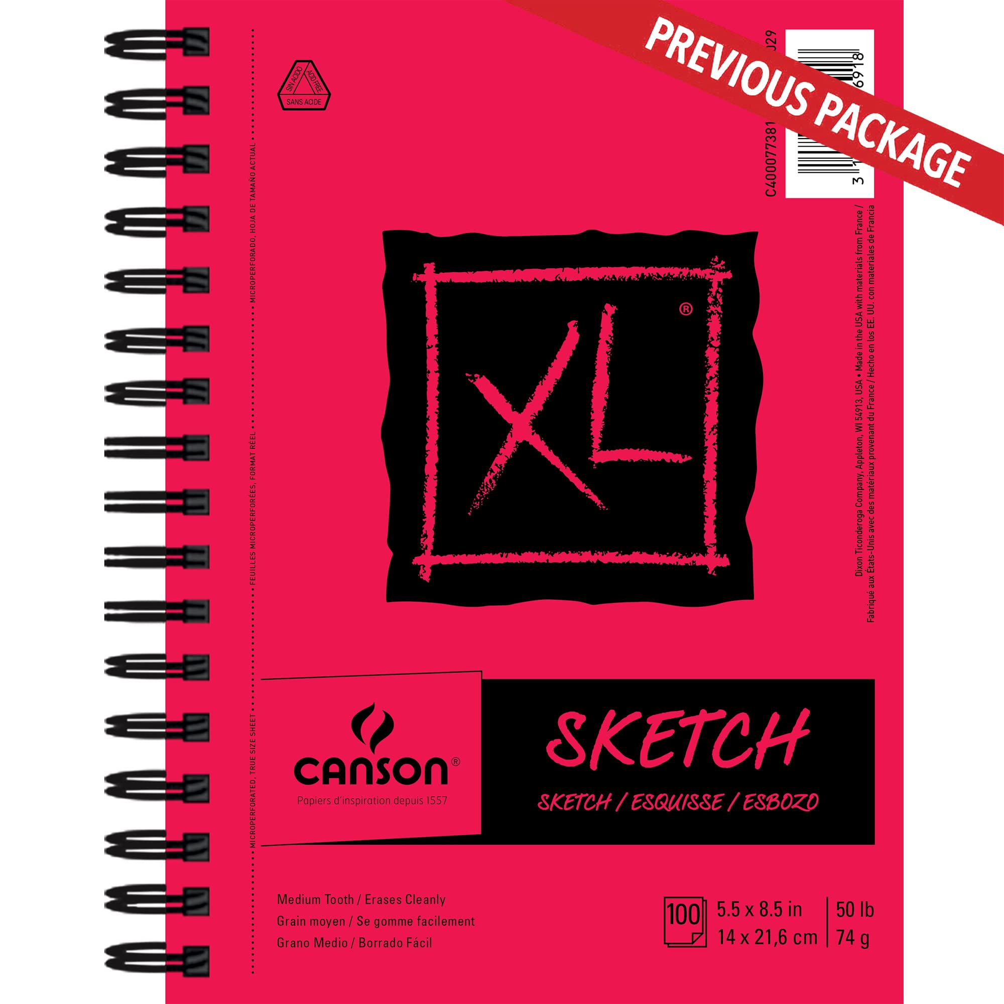 Canson XL Series Skizzenblock aus Papier für Holzkohle, Bleistift und Pastell, seitliche Drahtbindung, 22,7 kg, 5,5 x 8,5 Zoll, 100 Blatt