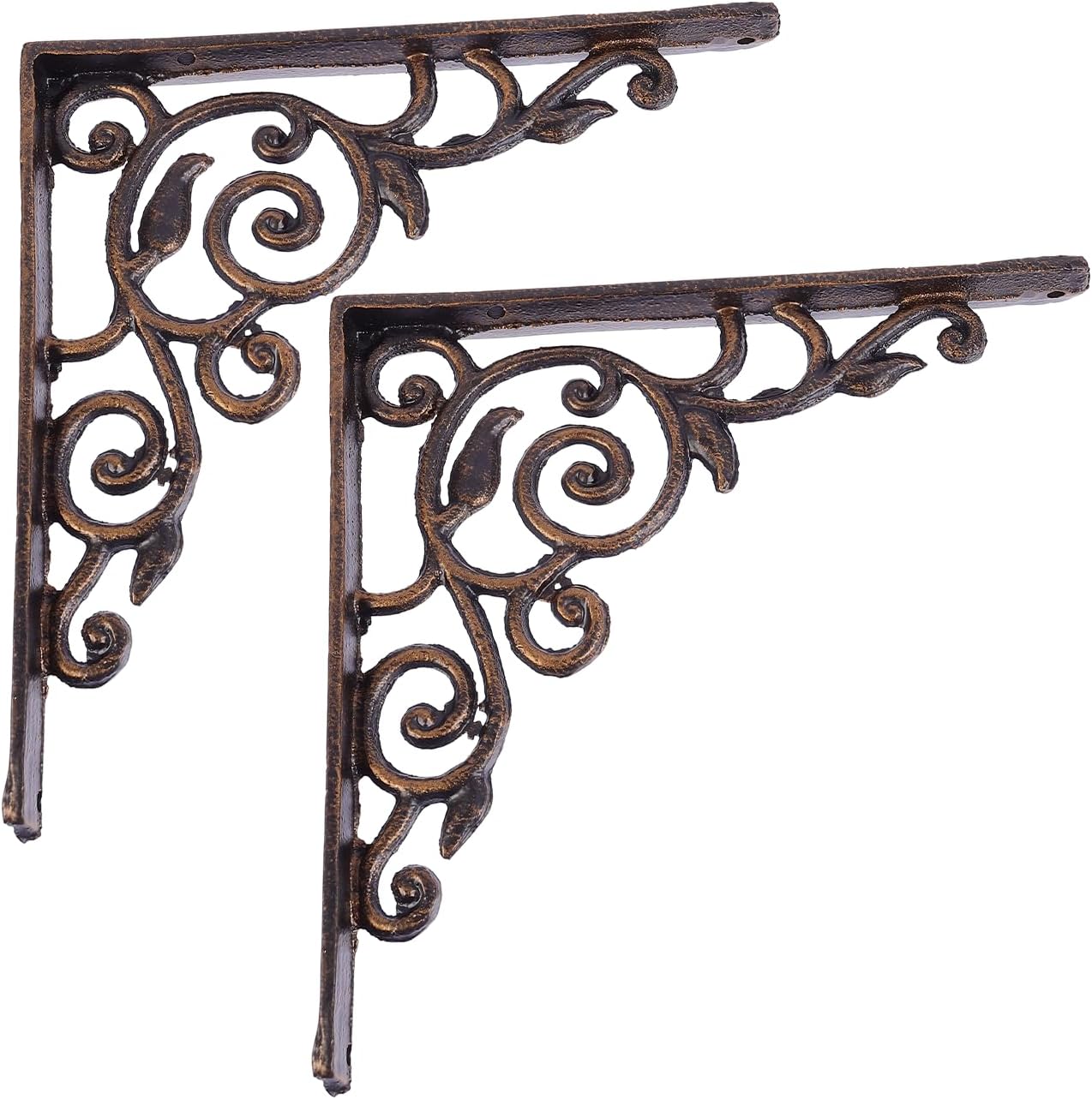 COHEALI 2pcs Iron Shelf Brackets Wall Mounted Triangle Support Heavy Duty Wall Rack Support Frame for Floating Shelves Rustic Gold