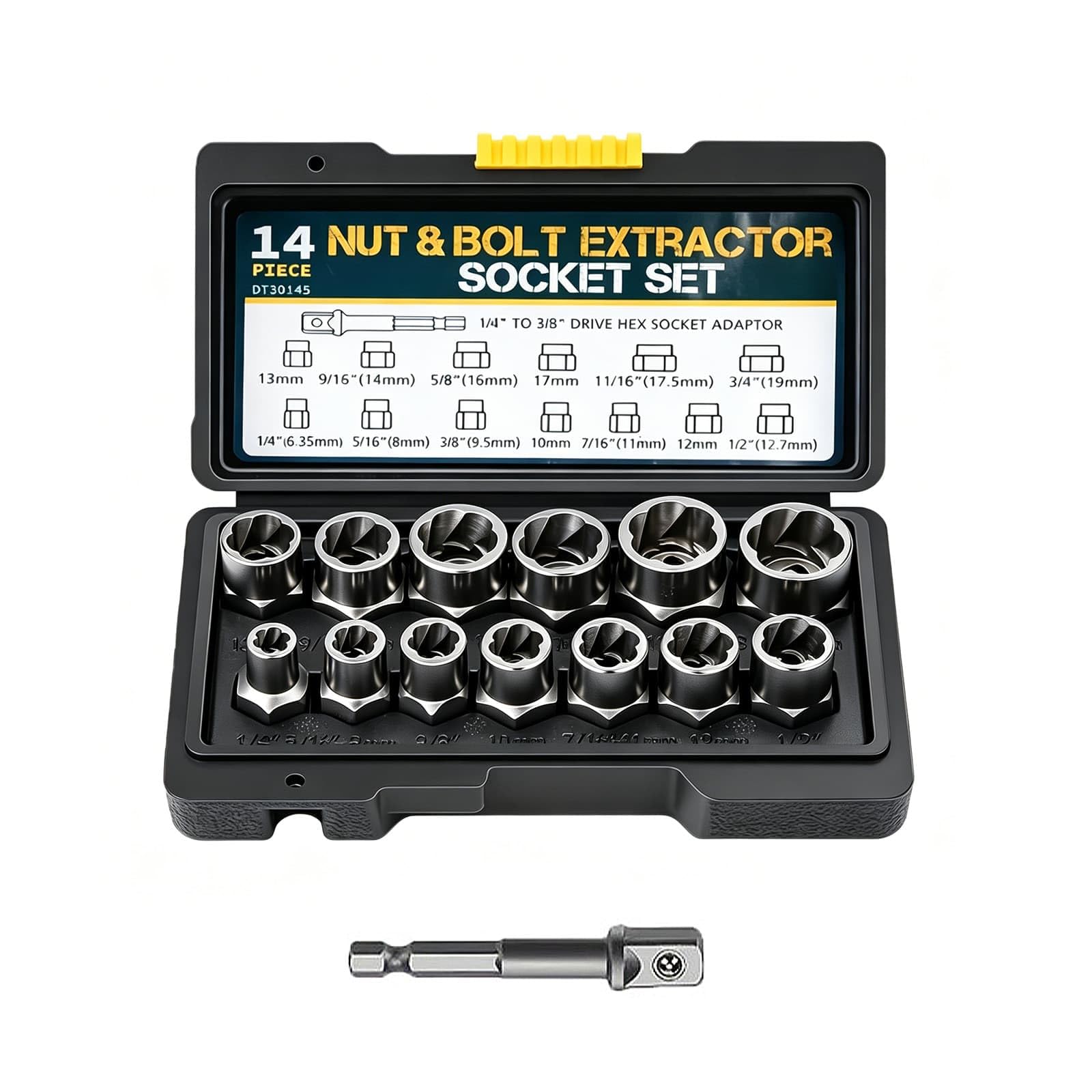 Bolt Extractor Set 14PCS Impact Bolt & Lug Nut Remover Kit, Locking Wheel Nut Removal Tool, Rounded Bolt Remover for Damaged, Rusted, Frozen Studs, Rounded-Off Bolts, Nuts & Screws