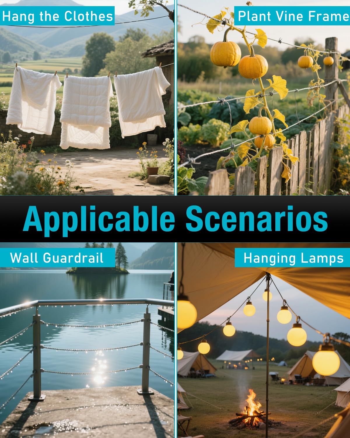 Lichamp 350FT 1/8" Stainless Steel Wire Rope Cable, Aircraft 316 SS Braided Steel Wire Thin Metal Cable Hardware for Deck Railing Handrail Safety System, SSC350