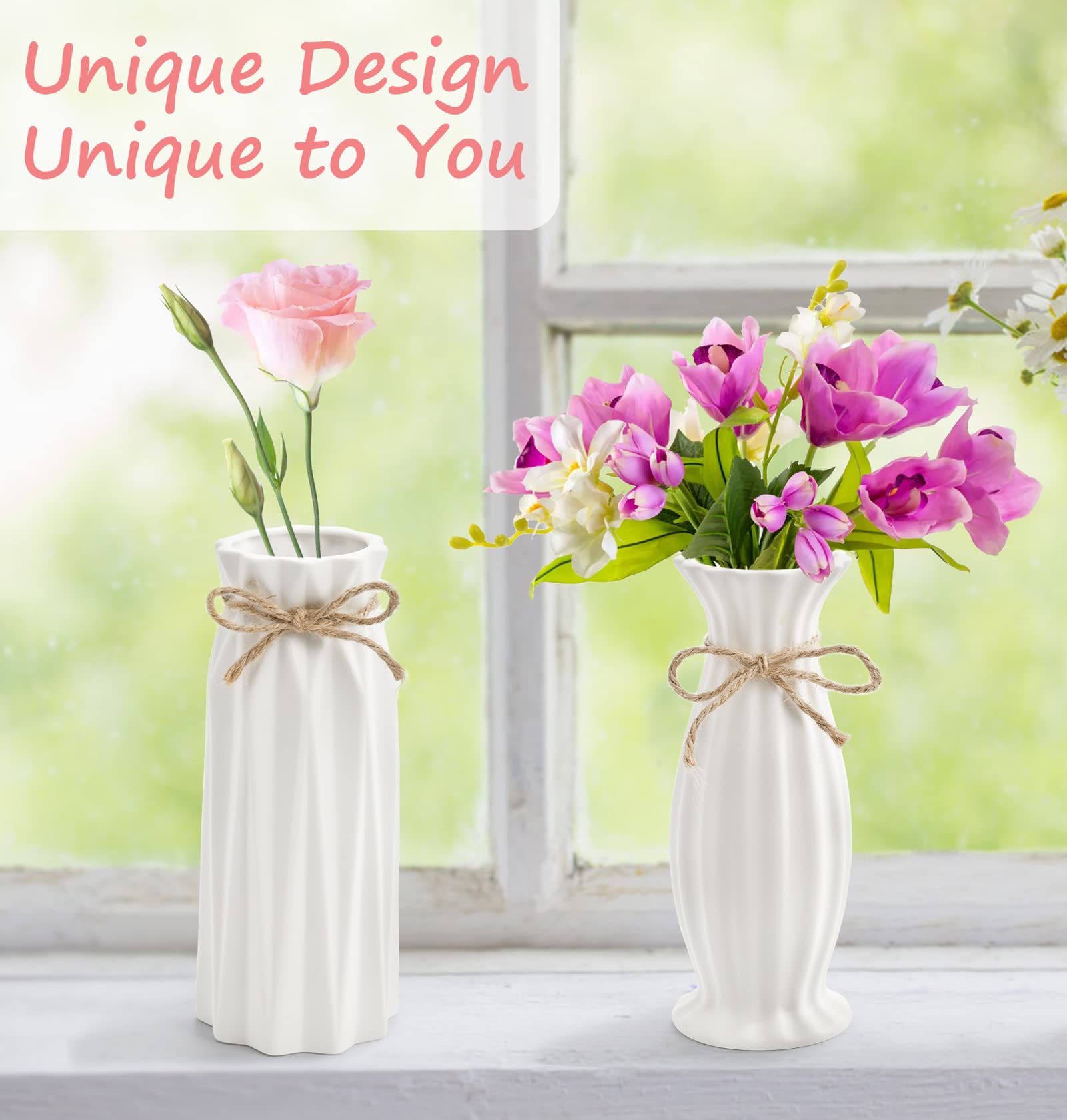 Yesland White Ceramic Vases Set of 3, Modern Farmhouse 7.75 Inch Tall