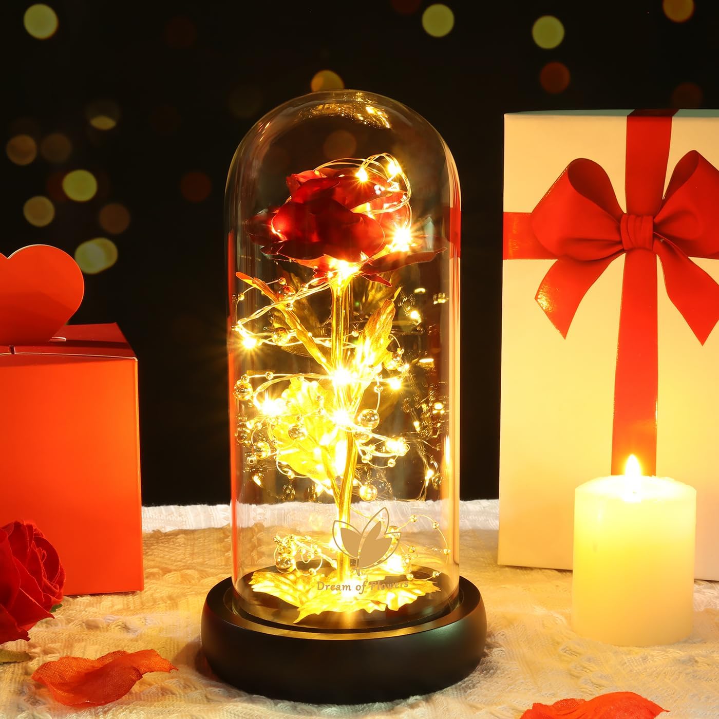 Valentines Rose Gifts for Her Birthday Gifts for Women Valentines Flower Galaxy Glass Rose with 2 Light Modes Forever Eternal Colorful Gold Foil Rose in Glass Dome,Anniversary Valentines Women Gifts - Image 7