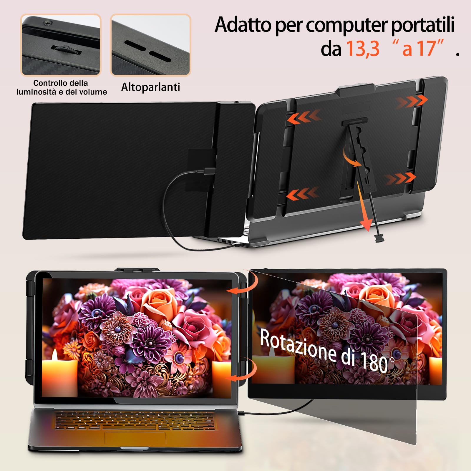 Doppio Schermo PC Portatile - Portable Monitor 14" FHD 1080P IPS Estensione Schermo PC Portatile per 13,3"-17" Mac, Wins, Chrome