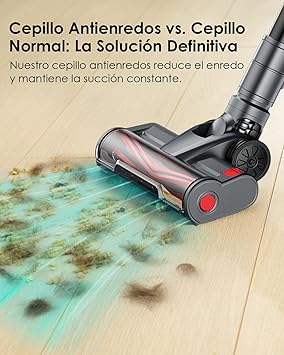 Linkifly 48kPa/600W/60Mins Aspiradora sin Cable A11, Escoba Aspiradora sin Cable con Luz LED Verde, Cepillo Antienredo, 3 Accesorios para Suelos/Alfombra/Pelos de Mascotas, Batería Desmontable3