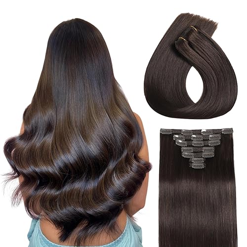 Extensiones de cabello humano real con pinzas, extensiones de cabello humano liso con clip, para mujer, extensiones de cabello humano suave de doble