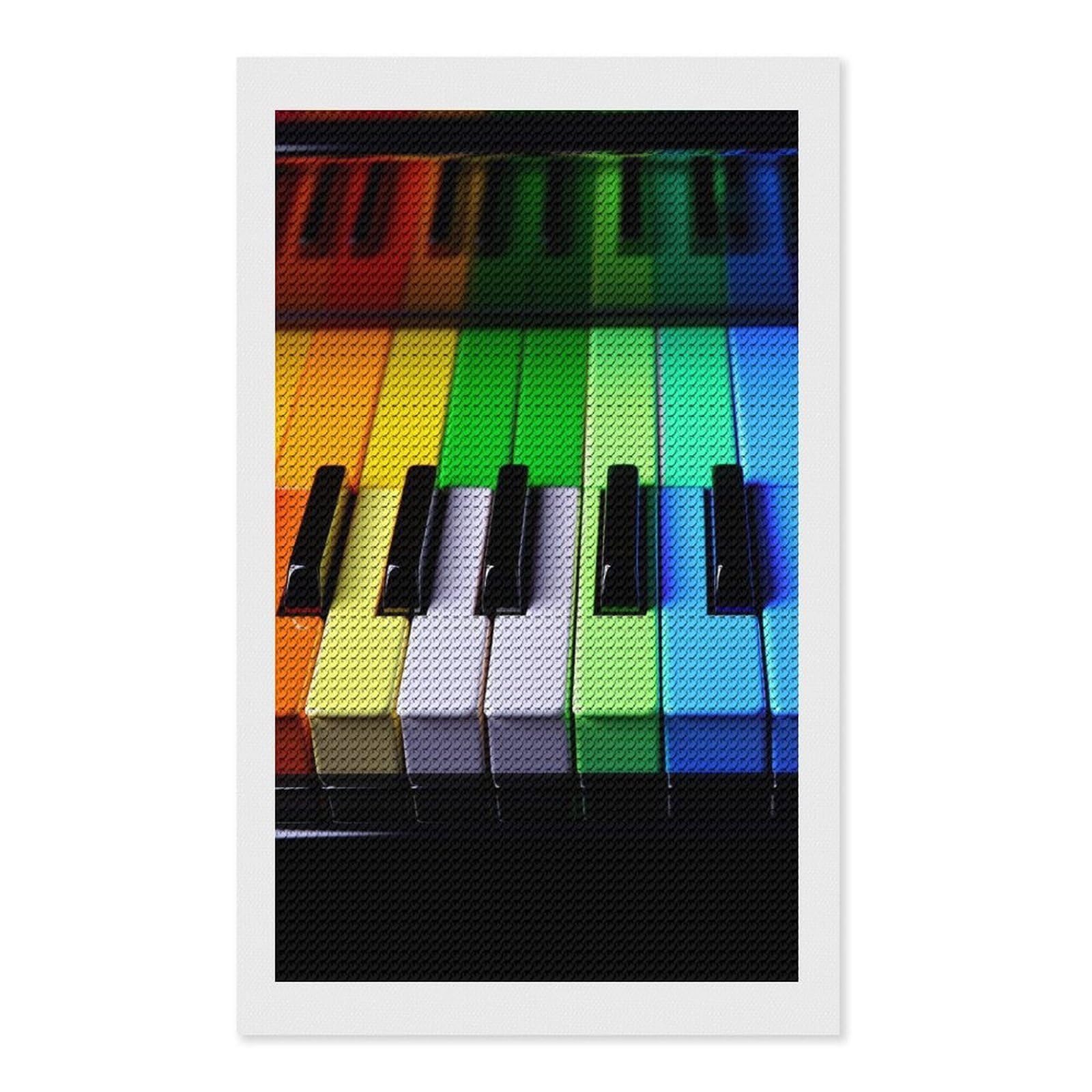FodPand Colorful Piano Music Rainbow 5D Diamond Painting Kits for Adults Beginners Full Drill Round Diamond Dots Pictures Gem Art Supplies for Home Wall Room Decoration DIY Craft Set Gift 12x20