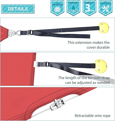 Miniatura 4 de Coarbor Cubierta de seguridad de piscina de invierno de 12 x 24 pies para piscina enterrada, cubierta de malla rectangular de color rojo