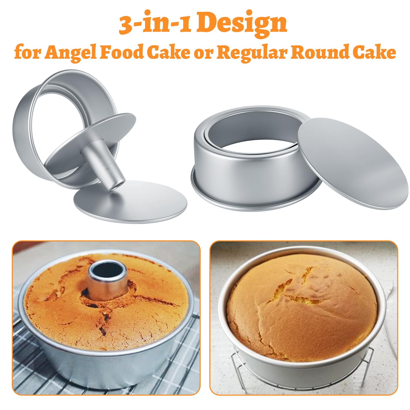 Angel Food Kuchenform 2er Set, 8 Zoll Antihaft Chiffon Kuchen Tube Pfanne mit abnehmbarem Boden, Aluminium Runde Kuchenform Pfund Kuchen Backform zum Backen Chiffon Kuchen