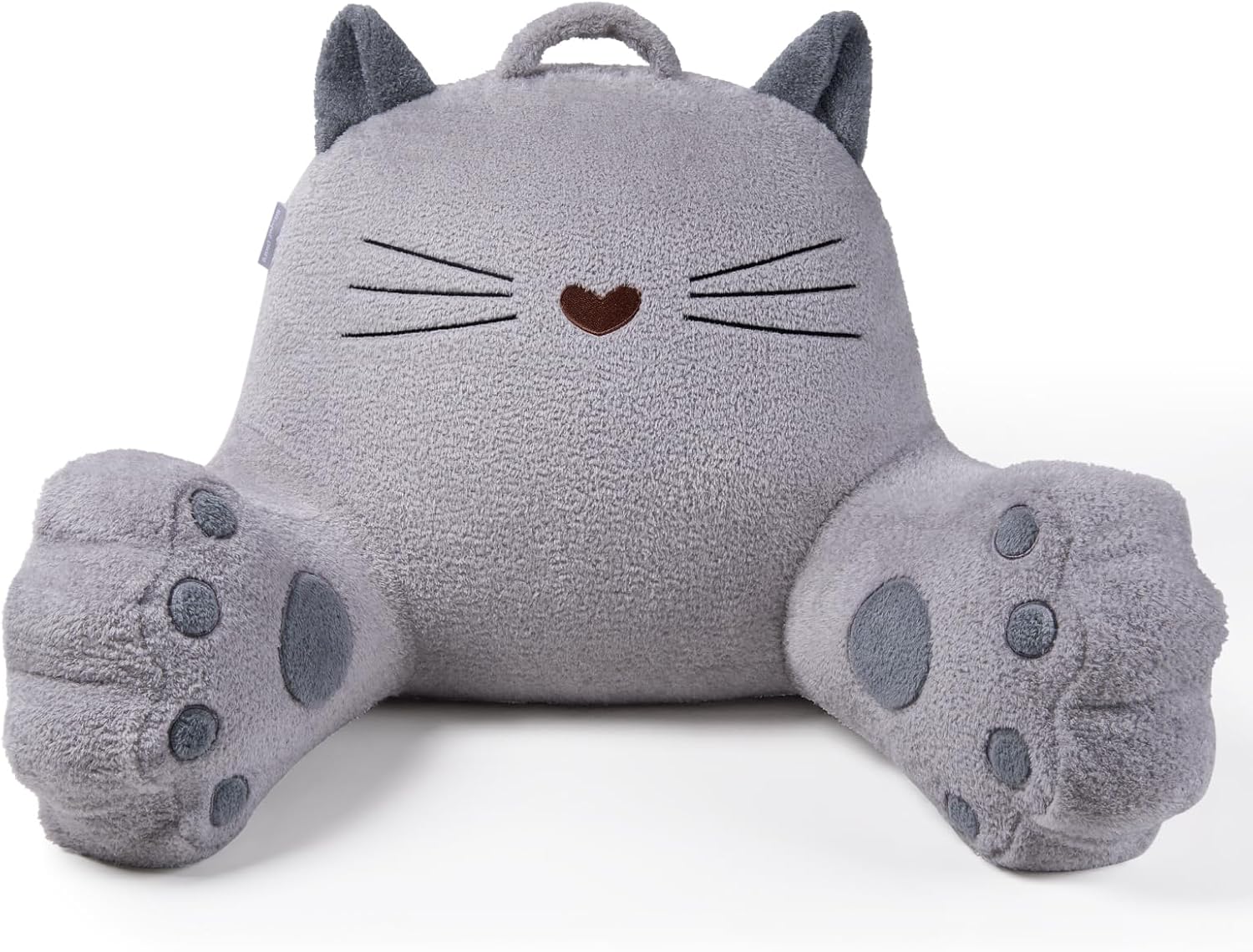 Blissful Diary Kitty Reading Pillow for Kids/Teens/Adults, Back Rest Pillow for Sitting Up in Bed with Shredded Memory Foam, Includes Arms and Washable Cover, Light Gray Kitty Light Gray
