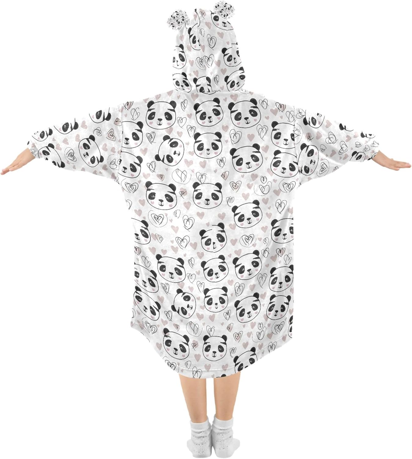 Cute Panda Kids Wearable Blanket Hoodie with Pocket and Sleeves for Toddlers, Cute Hoodies Girls Boys B0404185